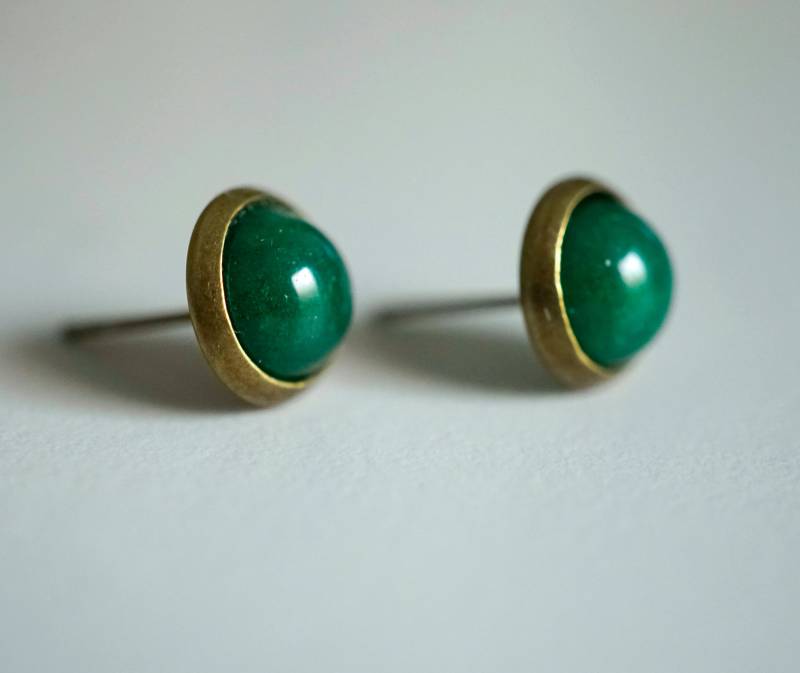 Sunje Edelstein Ohrstecker Moos Achat Grün Ohrringe Bronze Stecker von MagischeWeltAvalon