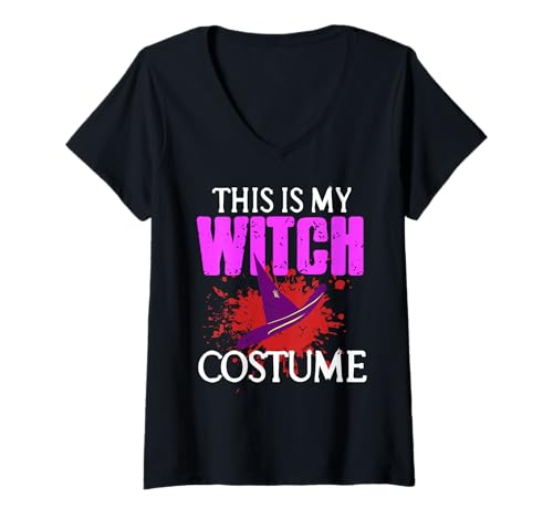 Damen Dies Ist Mein Gruseliger Hexenhut-Spruch T-Shirt mit V-Ausschnitt Damen Dies Ist Mein Gruseliger Hexenhut-Spruch T-Shirt mit V-Ausschnitt von Magischer Humor Hexen Fantasy Gruppe