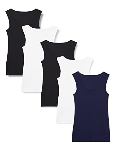 Maglev Essentials Damen Ärmellose Shirts, 5er-Pack, Schwarz/Weiß/Marineblau, L von Maglev Essentials