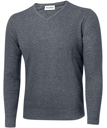Maglifilo - Herrenpullover mit V-Ausschnitt aus Kaschmir-Mischung - weich, elegant und vielseitig - Perfekt für jeden Anlass, Geschenkidee mit Verpackung enthalten, dunkelgrau, Medium von Maglifilo
