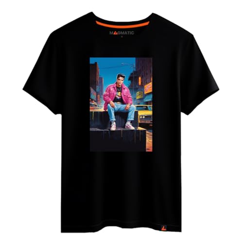 Magmatic - T-Shirt Elvis P. Sänger für Herren Unisex Kinder, Kollektion Tokyo Street, Premium Schwarz 100% Baumwolle, Geschenk für Rock’n’Roll-Liebhaber und Fans von Rockmusik. von Magmatic