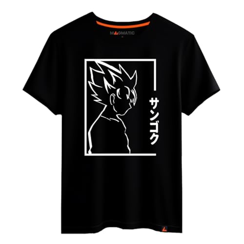 Magmatic - T-Shirt Saiyajin Manga für Herren Unisex Kinder, Kollektion Black Shadow, Premium Schwarz 100% Baumwolle von Magmatic