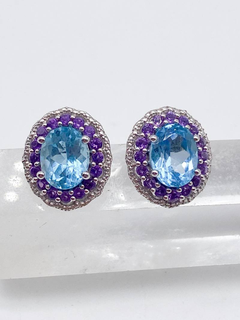 70Er Jahre Vintage Ohrringe Ohrstecker Mit Topas Und Amethyst Steinen Aus 925 Silber von MagnetBerlin