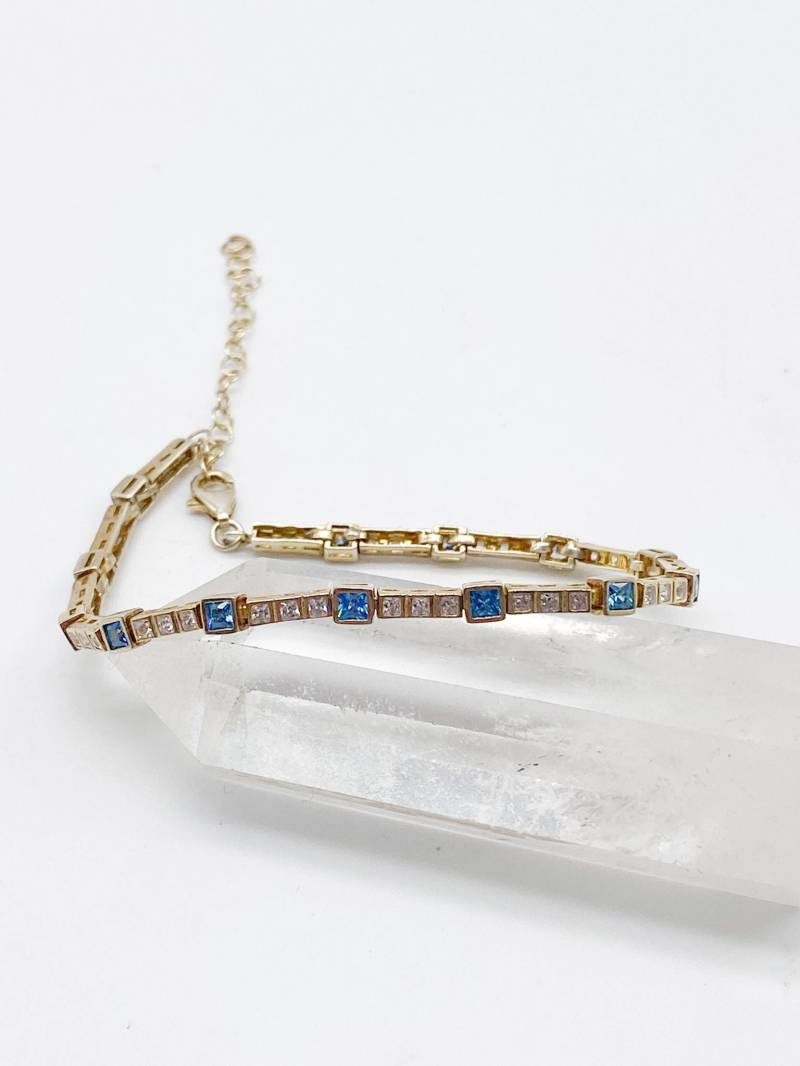 90Er Jahre Armband Mit Blauen Steinen Aus 925 Silber Vergoldet von MagnetBerlin