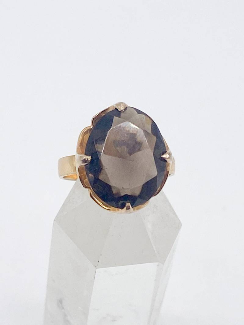 90Er Jahre Rauchtopas Vintage Ring 925 Silber Vergoldet Größe 54/55 - 17, 3 Mm von MagnetBerlin