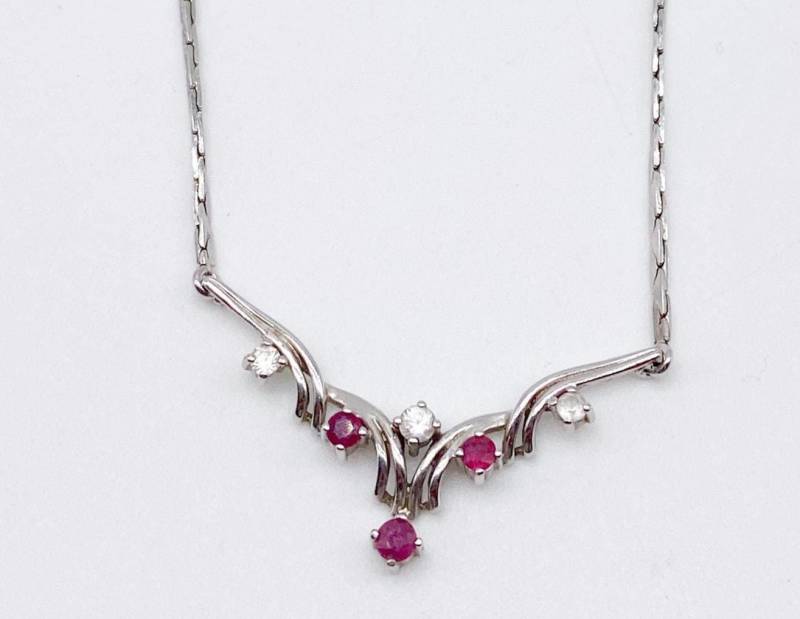 Designer 50Er Jahre Kette Mit Rubin Theodor Klotz Teka , Schmuck Deutschland, 925 Silber von MagnetBerlin