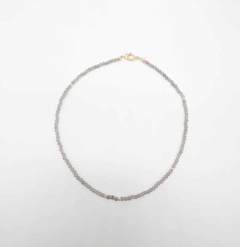 Handgefertigte Quarz Kette 925 Silber Vergoldet Grau Mit Steinen Neu Zusammengestellt von MagnetBerlin