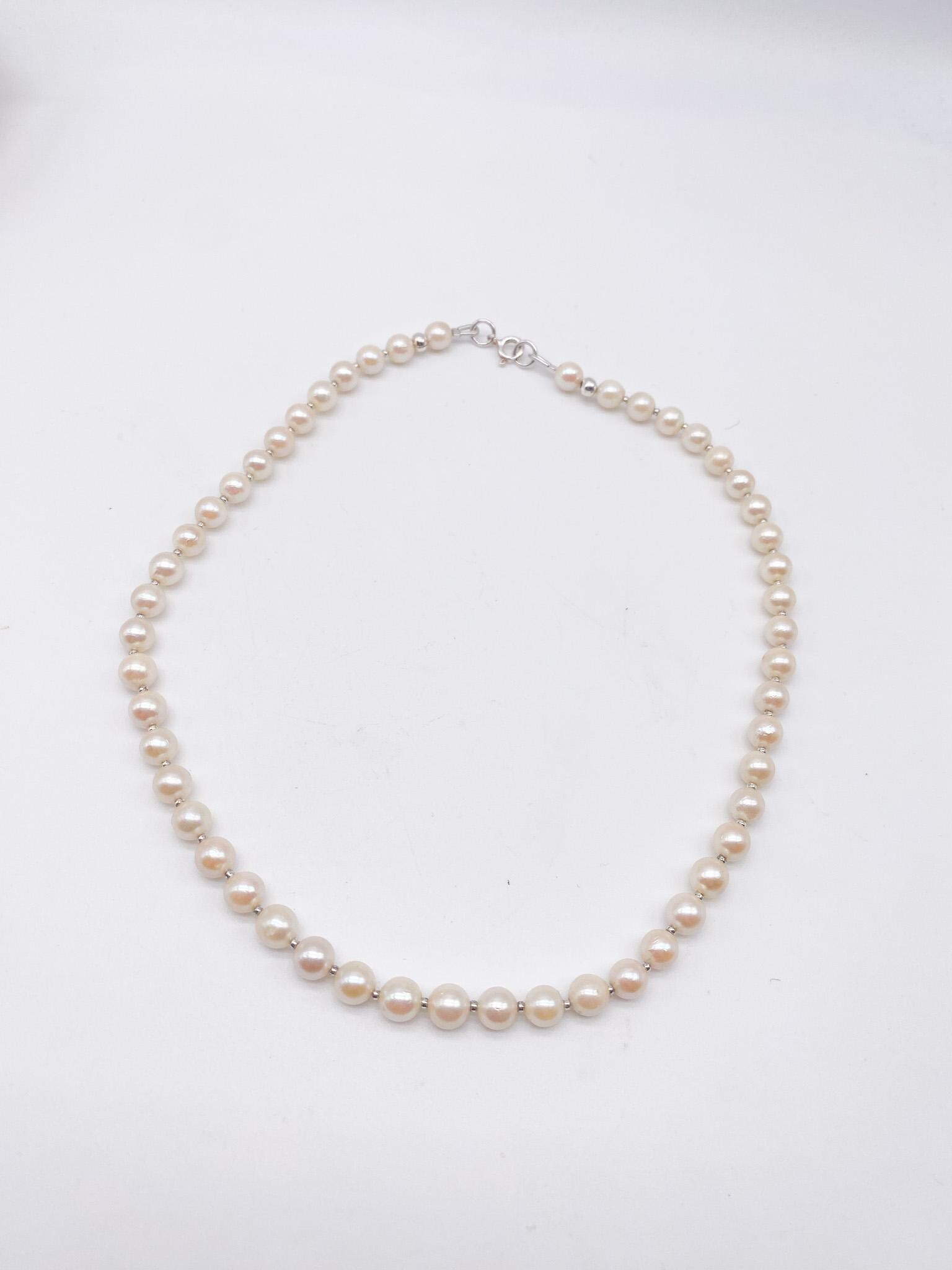 Kette Mit Echten Vintage Perlen, Hämatit Und 925 Silber Kugeln Verschluss - Neu Zusammengestellt von MagnetBerlin