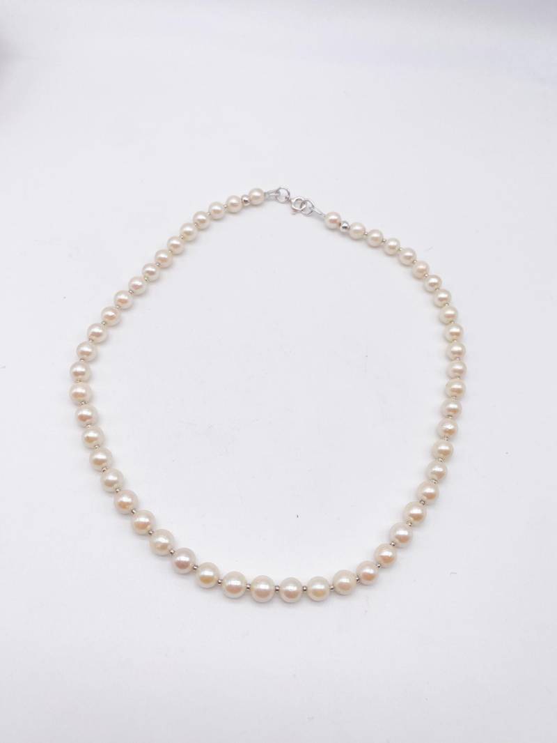 Kette Mit Echten Vintage Perlen, Hämatit Und 925 Silber Kugeln Verschluss - Neu Zusammengestellt von MagnetBerlin