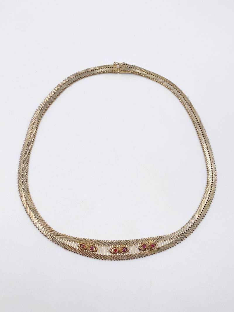 Massive 60Er Jahre Vintage Kette Aus 835 Silber Mit Rubinen von MagnetBerlin