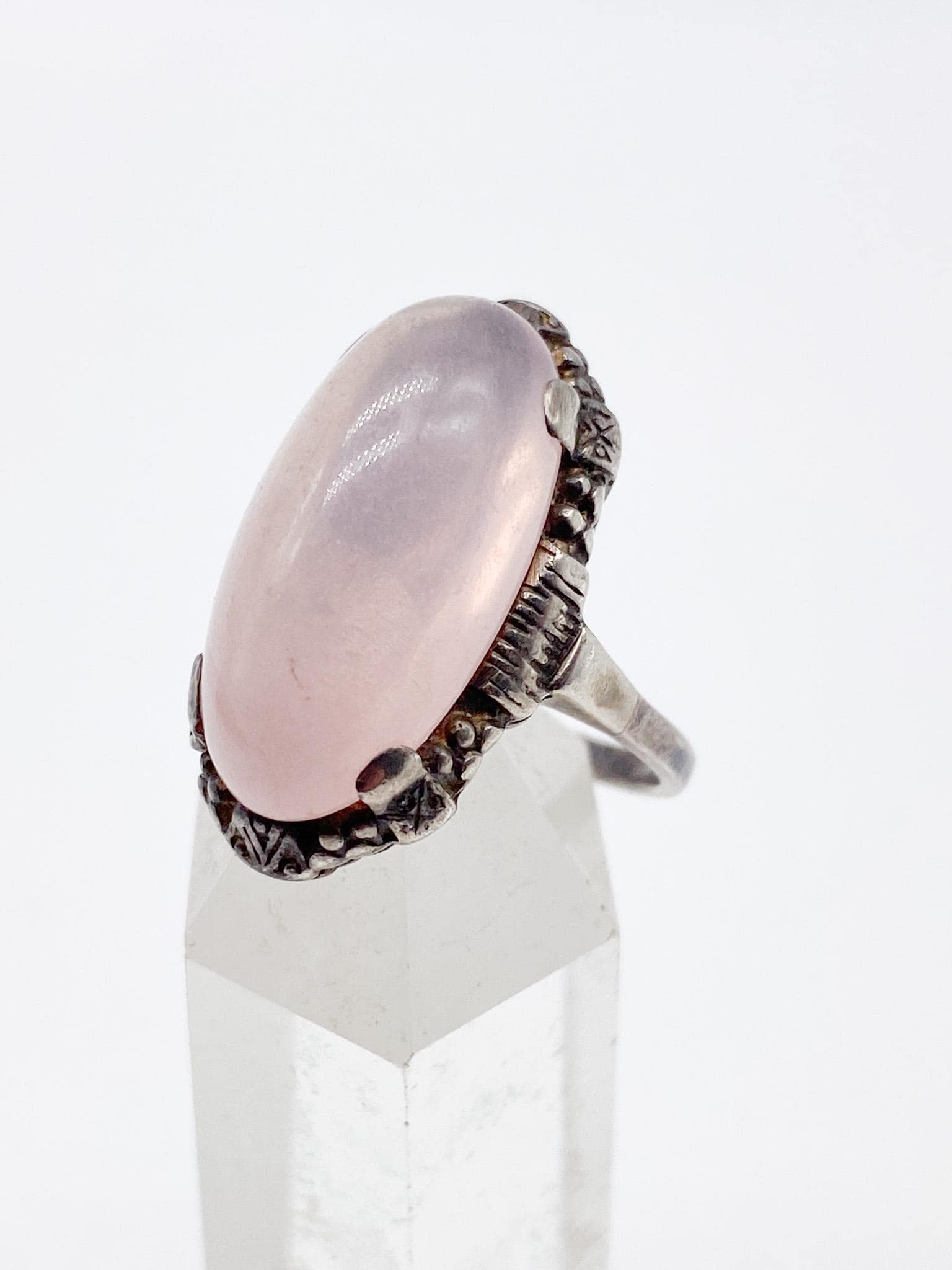 Rosenquarz Vintage Silberring 925 Silber, Statement Ring - Größe 51/52, 16, 4 Mm von MagnetBerlin