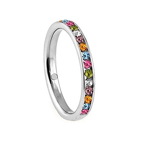 Fashion Magnetring mit glänzenden Swarovski Elements bunt Edelstahl poliert edler Magnetschmuck Ring in Größe 16 -17 - 19 und 20 von Magnetschmuck-4you