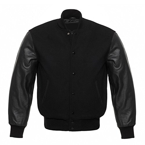 Magnificent Sport Varsity Letterman Baseballjacke, Retro-Stil, Wolle und echte Lederärmel, Vintage-Bomber-Stil, Varsity-Jacke, Einfarbig Schwarz, 4XL Magnificent Sport Varsity Letterman Baseballjacke, Retro-Stil, Wolle und echte Lederärmel, Vintage-Bomber-Stil, Varsity-Jacke, Einfarbig Schwarz, 4XL von Magnificent Sport