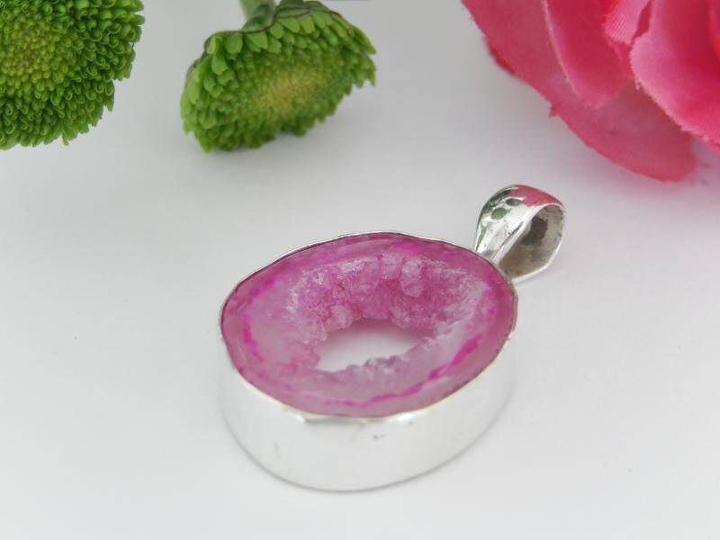 Achat Druzy Silber-Anhänger Aus 925Er Pink Sterlingsilber 38 Mm Echte Edelstein Damen Schmuck Vinatge Heilstein Kristalldruse Zwillinge-Stein Boho von MagnoKreativ