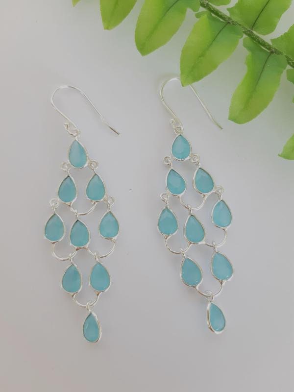 Chalcedon Cascade Ohrringe Aus 925Er Sterlingsilber 68 Mm in Boho Vintage Stil Tropfen Form Echte Edelsteine Damen Ohrhänger Schmuck Damenohrringe von MagnoKreativ