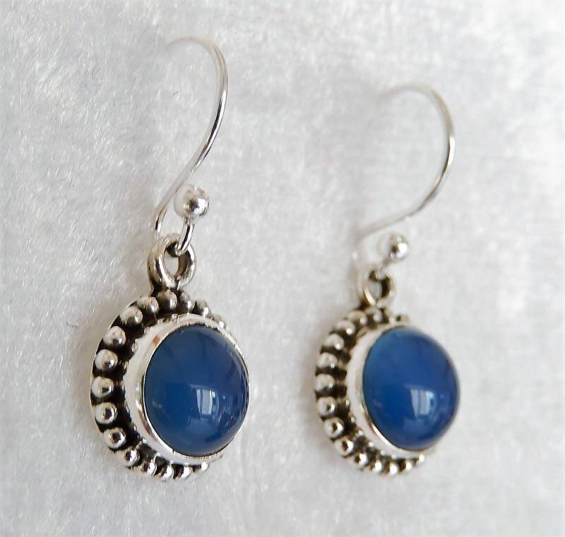 Chalcedon Silber-Ohrringe Aus 925Er Sterlingsilber Echte Edelstein Damen Ohrhänger Schmuck Rund - Form Damenohrringe von MagnoKreativ