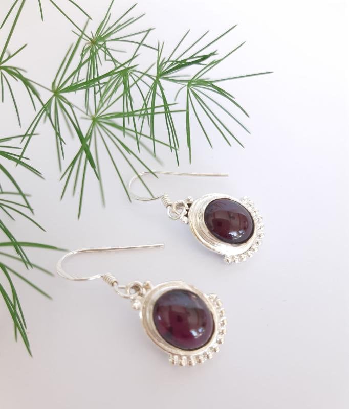 Granat Ohrringe Aus 925Er Sterling Silber in Vintage Boho Stil 30 Mm Echte Edelsteine Damen Ohrhänger Schmuck Damenohrringe Geschenk Romantisch von MagnoKreativ