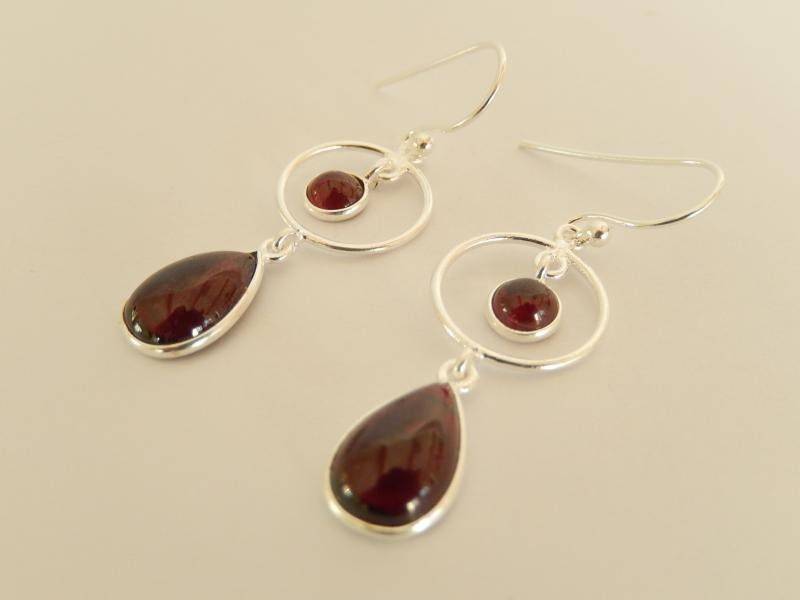 Granat Silber Ohrringe Aus 925Er Sterlingsilber Echte Edelstein Damen Ohrhänge Schmuck Form Tropfen Rund Damenohrringe von MagnoKreativ