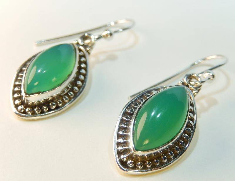 Grüne Onyx Ohrringe Aus 925Er Sterlingsilber in Navette Form. Vinatge Stil Echte Edelsteine Damen Ohrhänger Schmuck Damenohrringe Haken von MagnoKreativ