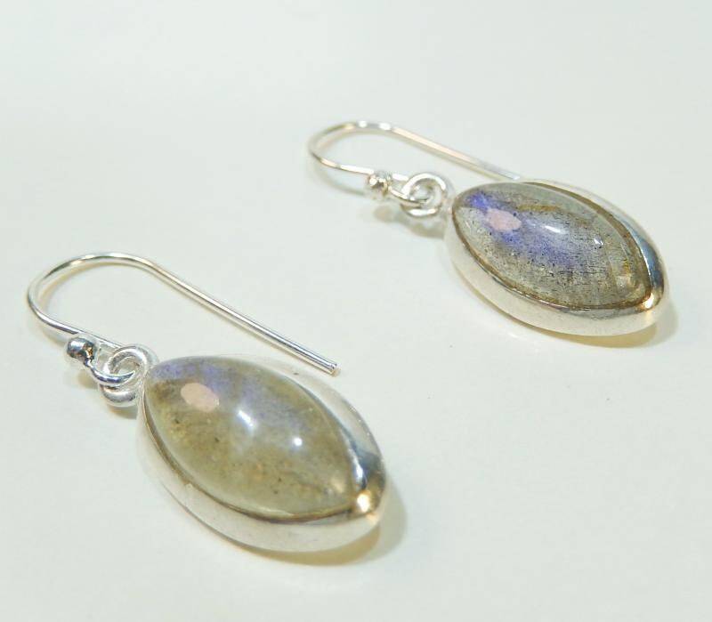 Labradorit Ohrringe Aus 925Er Sterlingsilber Navette Form Echte Edelsteine Damen Ohrhänger Schmuck Damenohrringe Haken von MagnoKreativ