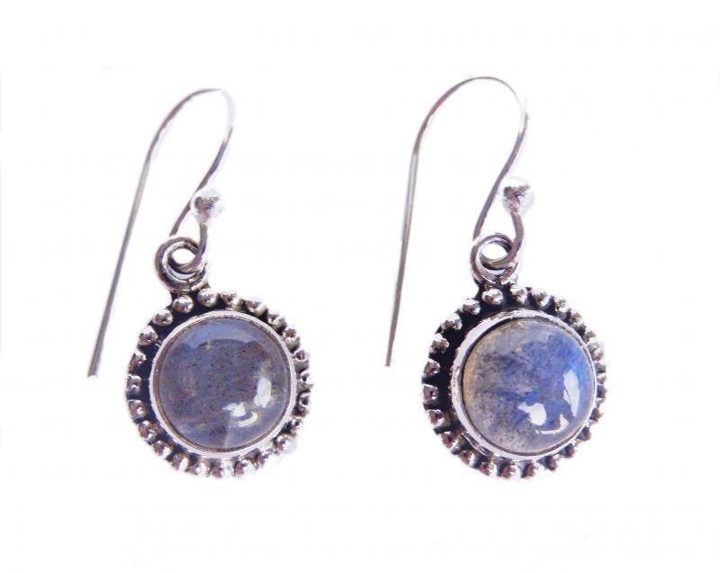 Labradorit Rund Form Silber-Ohrringe Aus 925Er Sterlingsilber Echte Edelstein Damen Ohrhänger Schmuck Damenohrringe Grau Blau von MagnoKreativ