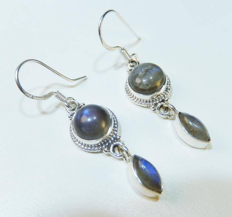 Labradorit Silber Ohrringe Aus 925Er Sterlingsilber Echte Edelstein Ohrhänger Schmuck Rund-Navette Form Damenohrringe Cabochon von MagnoKreativ