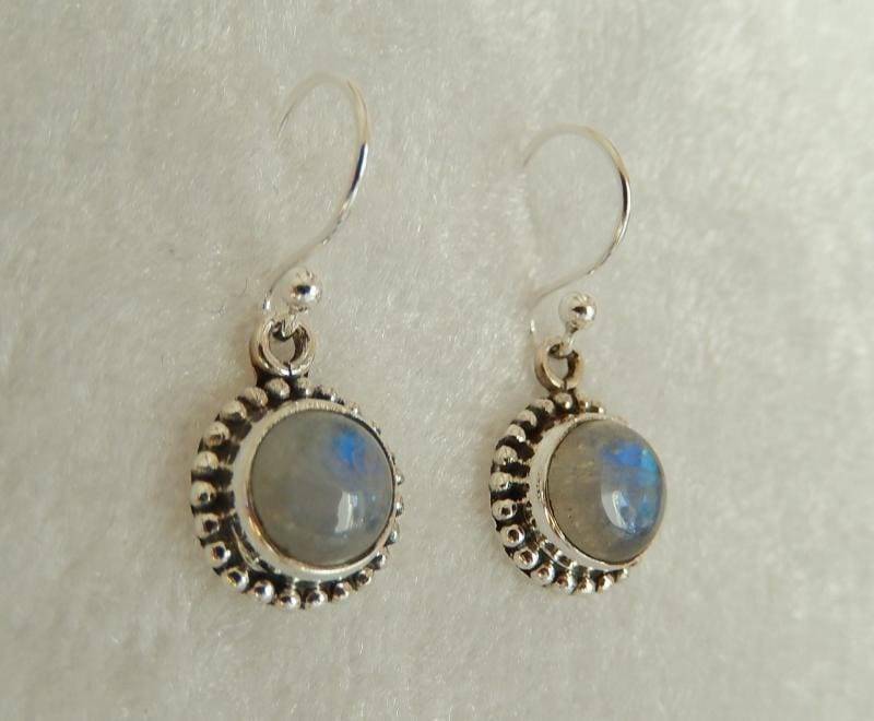 Mondstein Regenbogen Silber-Ohrringe Aus 925Er Sterlingsilber Echte Edelstein Damen Ohrhänger Schmuck Rund - Form Damenohrringe von MagnoKreativ