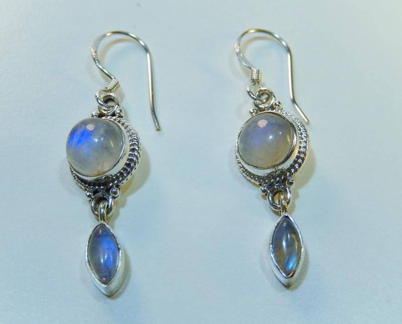 Mondstein Regenbogen Silber-Ohrringe Aus 925Er Sterlingsilber Echte Edelstein Damen Ohrhänger Schmuck Rund - Form Damenohrringe von MagnoKreativ