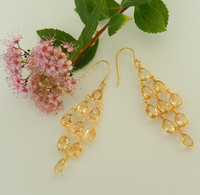 Wunderschöne Citrin Ohrringe Aus 925Er Sterlingsilber Vergoldet 18 Karat Schmuck Boho Vintage Stil Romantisch Oval Facettiette Steine Form Echte von MagnoKreativ