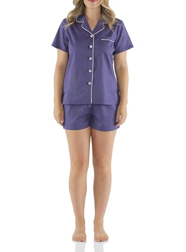 Magnolia Lounge Pyjama Damen Kurz – Seidig Weicher 100% Baumwollsatin Schlafanzug Sommer, Atmungsaktiv & Temperaturausgleichend – Kurzarm Pyjama Set Damen mit Knopfleiste & Elastischer Taille von Magnolia Lounge