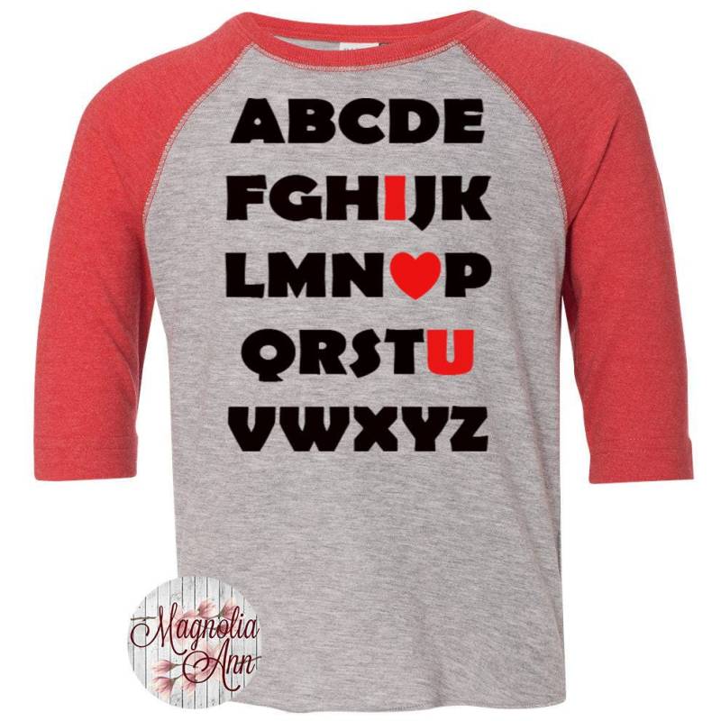 Alphabet Ich Liebe Dich Kleinkind Baseball Raglan T-Shirt, Valentinstag Shirt, Kinder T-Shirt von MagnoliaAnn