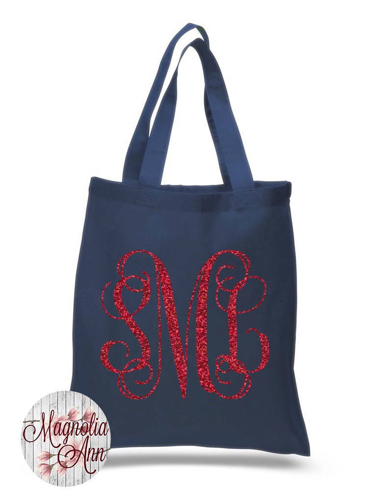 Benutzerdefinierte Kursive Monogramm Initialen, Personalisierter Name, Brautparty Geschenke, Tragetasche in 7 Farben, Handtasche, Geldbörse von MagnoliaAnn