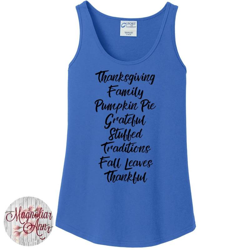 Danksagungsfamilie Kürbiskuchen Dankbar Gefüllte Traditionen Herbstlaub Dankbar, Frauen-Tanktop in Den Größen S-4x, Plus Size Kleidung von MagnoliaAnn