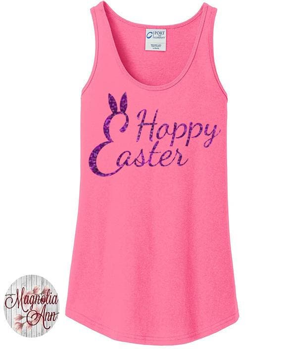 Frohe Ostern, Hoppy Häschen-Kaninchen-Ohren, Frauen-Baumwoll-Tanktop in 6 Farben Den Größen S-4x, Plus Size von MagnoliaAnn