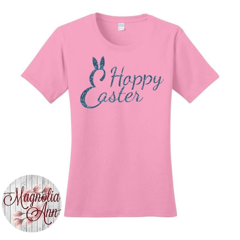 Frohe Ostern, Hoppy Hasenohren, Frauen T-Shirt in 7 Verschiedenen Farben Den Größen S-4x, Plus Size von MagnoliaAnn