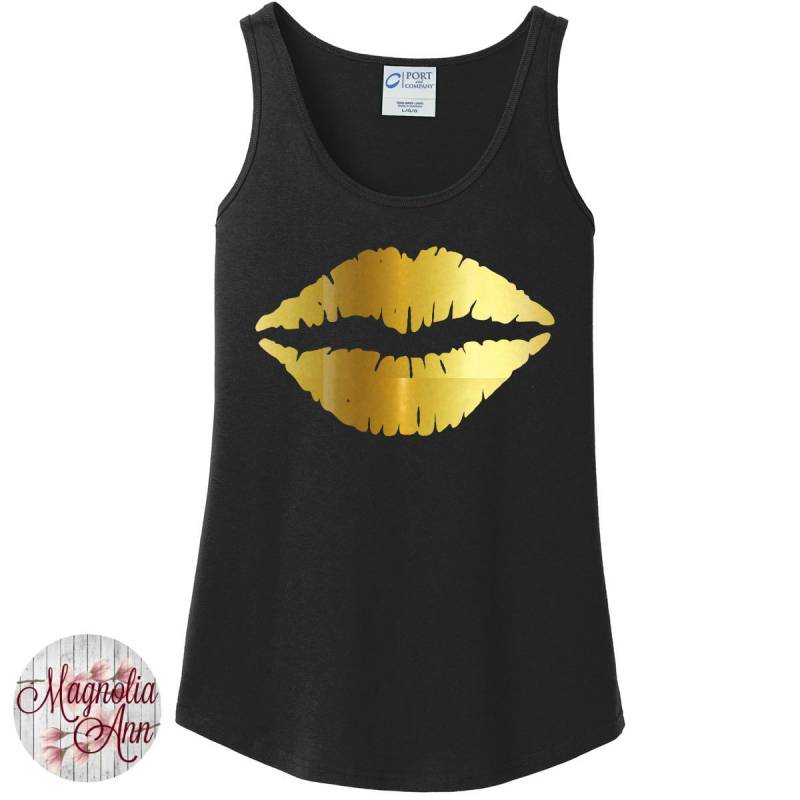 Gold Metallic Lips Damen Tank Top in 6 Farben, Größen S-4x, Plus Size von MagnoliaAnn