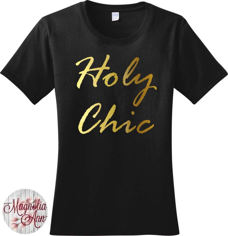 Holy Chic Gold Metallic Graphic Damen T-Shirt in 7 Farben Den Größen S-4x, Plus Size von MagnoliaAnn