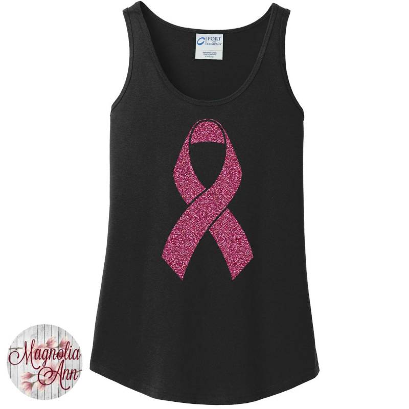 Pink Glitter Brustkrebs Ribbon Damen Tank Top in 6 Verschiedenen Farben Den Größen Small-4x, Plus Size Erhältlich von MagnoliaAnn