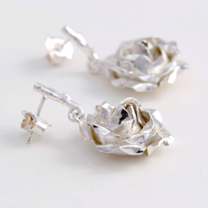 Große Sterling Silber Rose Ohrstecker Große Sterling Silber Rose Ohrstecker von MagnoliaJewellery