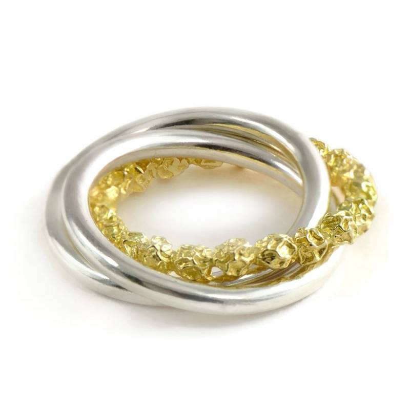 Handgemachte Sterling Silber Rolling Ring 18 Karat Gold Strukturband Handgemachte Sterling Silber Rolling Ring 18 Karat Gold Strukturband von MagnoliaJewellery
