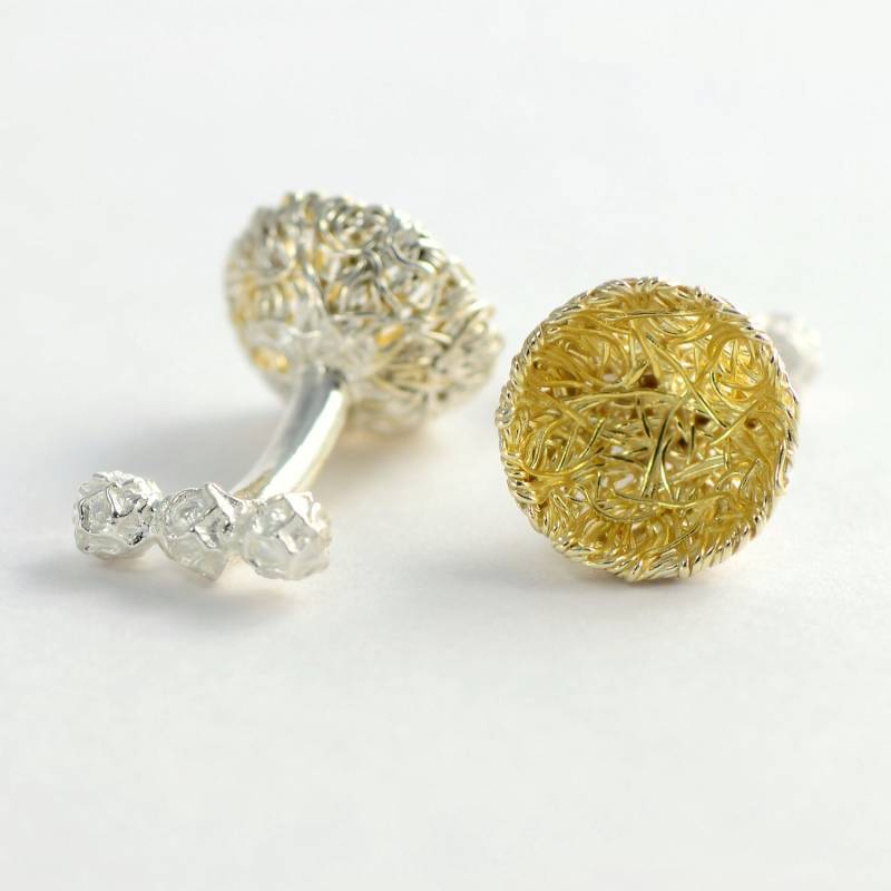 sterling Silber Nest Manschettenknöpfe 18 Karat Vergoldet, Handgefertigter Schmuck von MagnoliaJewellery