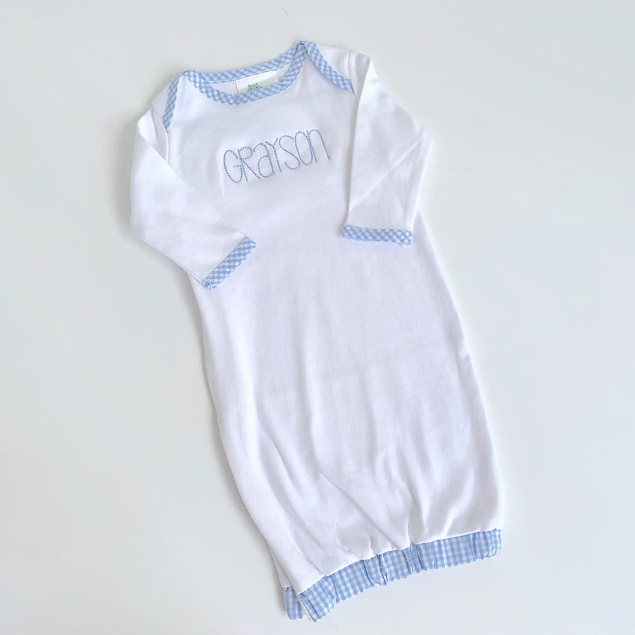 Personalisiertes Baby Blaues Vichy Karo Kleid, Blauer Jungs Gingham Fransen, Neugeborenen Monogrammed Kleid von MagnoliaMonogramLLC
