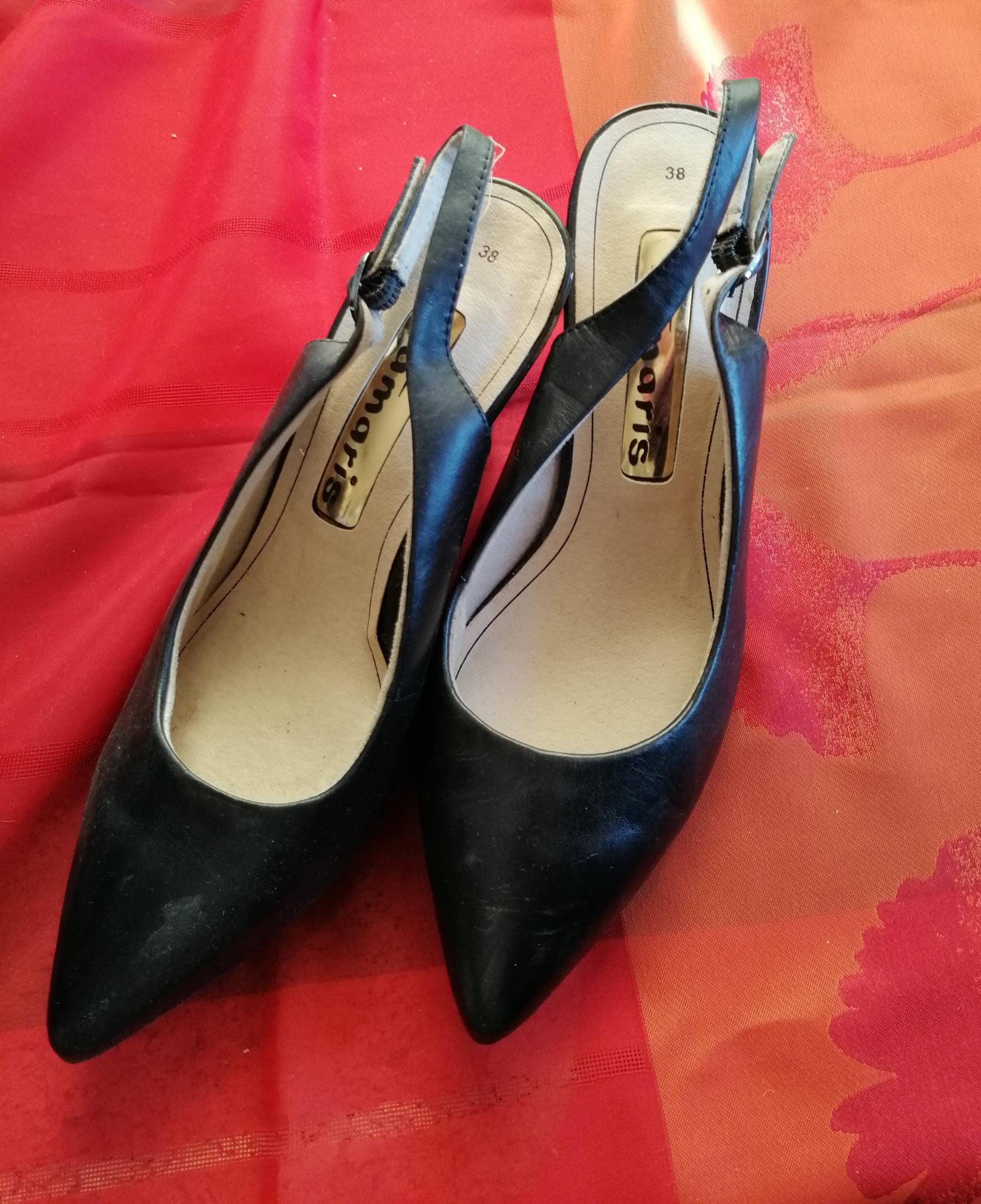 Neuer Schicker Tamaris Damen Schwarze Leder Sling Pumps Größe 38 von MagnolienVonClaudia