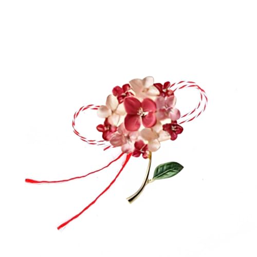 Hortensien Martisor Brosche - Handgefertigter rumänischer Frühlingsglücksbringer mit rotem oder violettem Blumendesign und Geschichtenkarte, Different sizes, Legierter Stahl von Magpie Gems