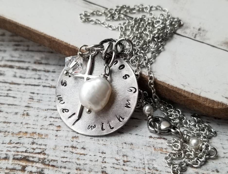 Handgestempelte Hymne-Halskette Gut Mit Meiner Seele, Perle, Christlicher Schmuck von MagpieMadnessJewelry