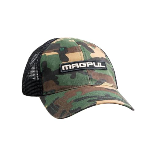 Magpul Unisex-Erwachsene Trucker Hat Snap Back Baseball Cap, One Size Fits Most Baseballkappe, Wordmark Garment Washed Woodland Camo, Einheitsgröße von Magpul