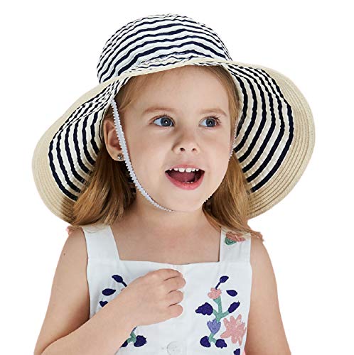 Magracy Baby Kinder Mädchen Strohhut Sommer Sonnenschutz Hut Faltbarer Strandhut Gr. 50 cm, marineblau von Magracy