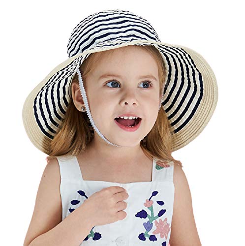 Magracy Baby Kinder Mädchen Strohhut Sommer Sonnenschutz Hut Faltbarer Strandhut Gr. 6 5/8, marineblau von Magracy