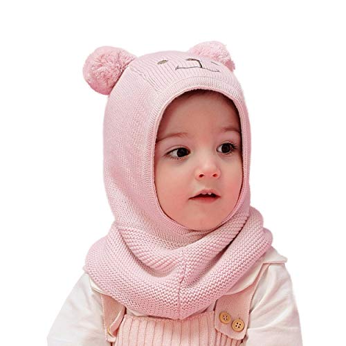 Magracy Warme Wintermütze für Babys und Kleinkinder, mit Fleece gefüttert, Strickmütze, Schals mit Ohren, rose, 2-5 Jahre von Magracy
