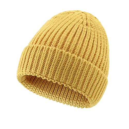 Magracy Damen Strickmütze Rippmütze Stretchy Bündchen Beanie Mütze Winter Skull Cap, gelb, Einheitsgröße von Magracy